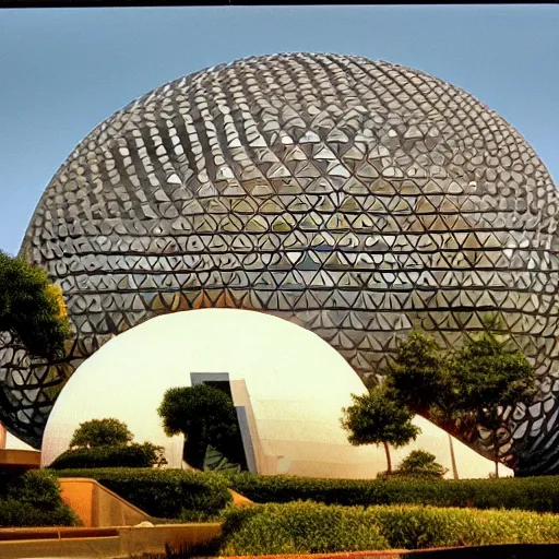 Image similar to epcot center as a wasteland, frank lloyd wright