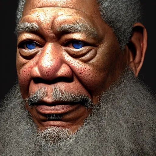 Prompt: morgan freeman starring as gimli in lord of the rings, full body, high detail shot, smoking, render, cgsociety, photorealism