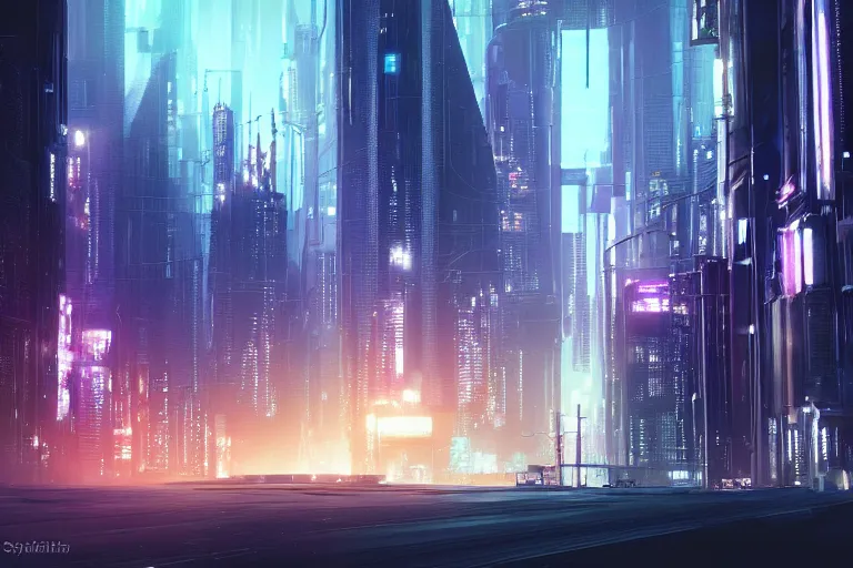 Image similar to a digital painting of a city at night, cyberpunk art by stephan martiniere, cgsociety contest winner, panfuturism, concept art, rendered in unreal engine, reimagined by industrial light and magic