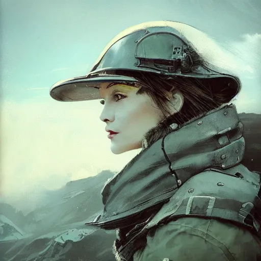 Prompt: arid winds blow across the mountains giving flight to the birds of prey, colourised, face portrait, epic, tragic, military art, fantasy, dieselpunk, hd shot, digital portrait, beautiful, artstation, comic style, by artgerm, guy denning, jakub rozalski, magali villeneuve and charlie bowater