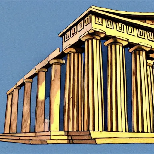 Prompt: A greek temple designed by Frank Gehry drawn by Leonardo da Vinci