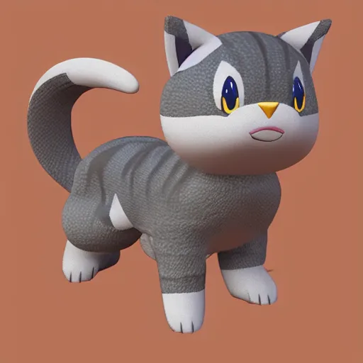 Image similar to 3 d render of a cute dark gray tabby cat based pokemon