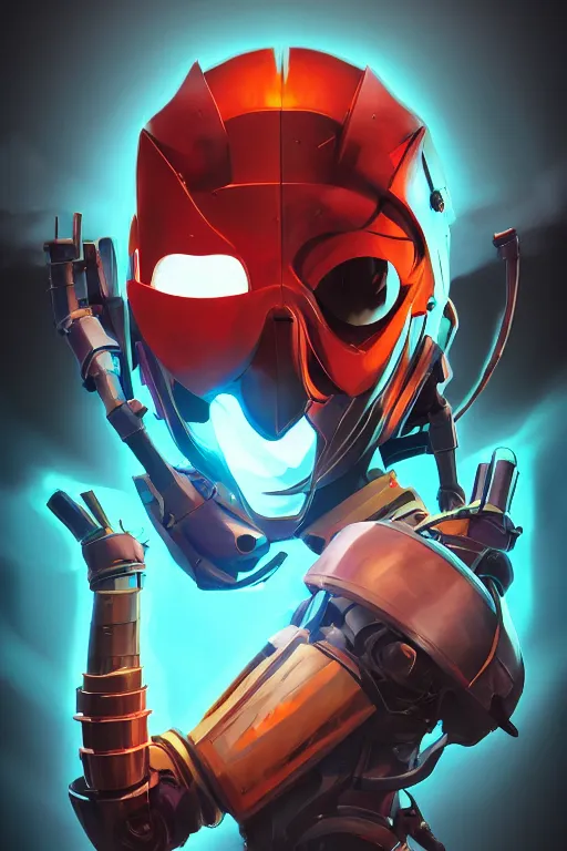 Image similar to epic mask helmet robot ninja portrait stylized as fornite style game design fanart by concept artist gervasio canda, behance hd by jesper ejsing, by rhads, makoto shinkai and lois van baarle, ilya kuvshinov, rossdraws global illumination radiating a glowing aura global illumination ray tracing hdr render in unreal engine 5