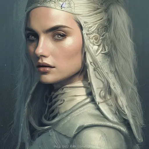 Image similar to ana de armas as tissaia de vries from the witcher show, urban motifs, intricate, elegant, highly detailed, digital painting, trending on artstation, concept art, smooth sharp focus, illustration, art by artgerm and greg rutkowski