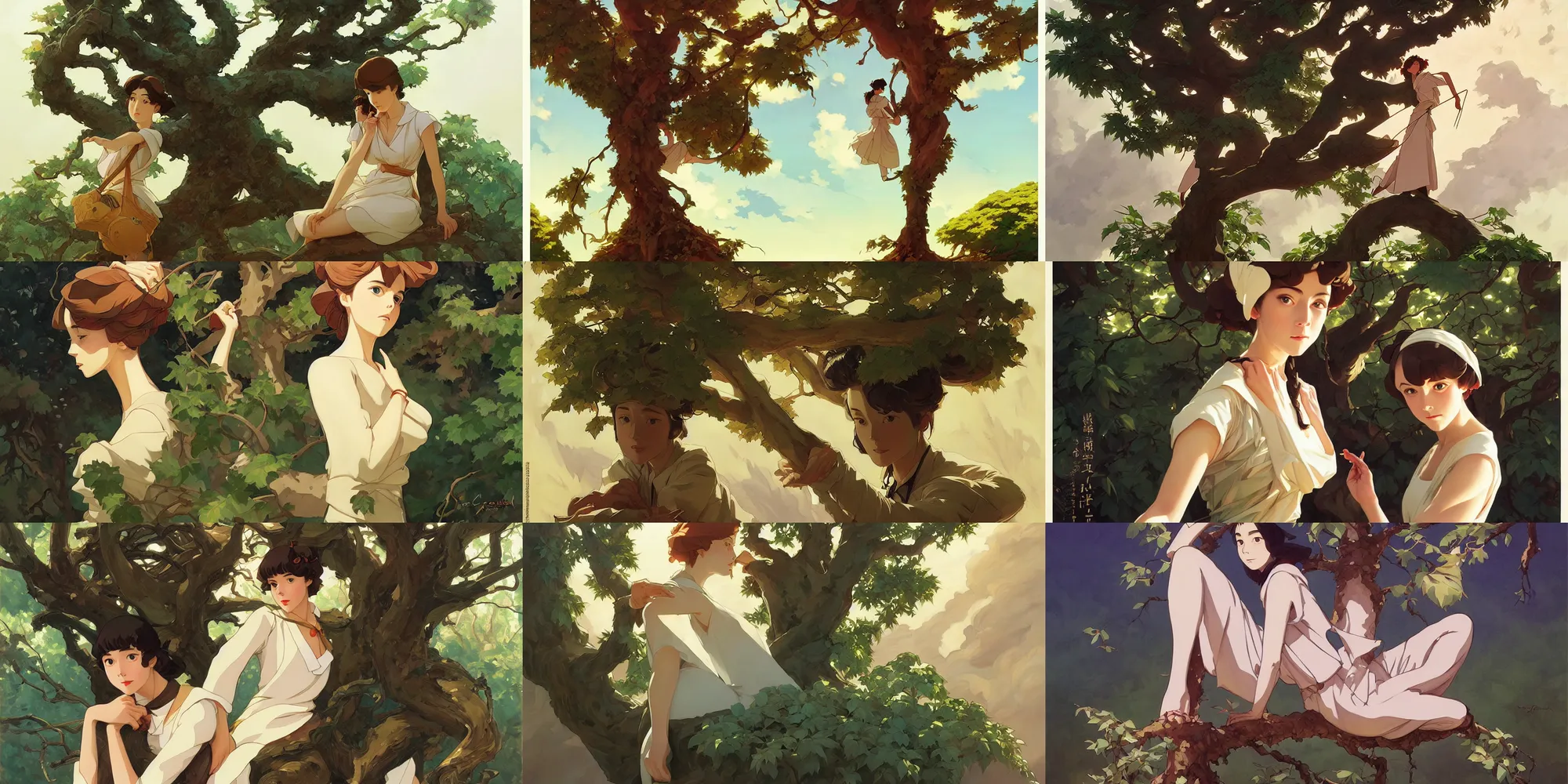 Prompt: tree, in the style of studio ghibli, j. c. leyendecker, greg rutkowski, artgerm