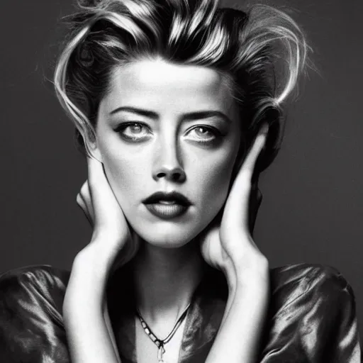 Image similar to portrait of amber heard by mario testino 1 9 8 0, 1 9 8 0 s style, headshot, taken in 1 9 8 0, detailed, award winning, sony a 7 r