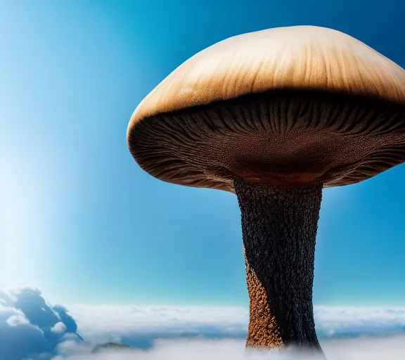 Prompt: a giant mushroom that stretches above the clouds with an upside down city built under the cap. highly detailed 8 k. intricate. lifelike. soft light. nikon d 8 5 0. cinematic post - processing