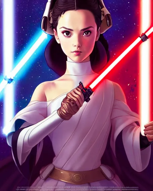 Image similar to poster Anime playing Princess Padme star wars || cute-fine-face, pretty face, realistic shaded Perfect face, fine details. Anime. realistic shaded lighting by Ilya Kuvshinov katsuhiro otomo ghost-in-the-shell, magali villeneuve, artgerm, Jeremy Lipkin and Michael Garmash and Rob Rey Star-Wars poster