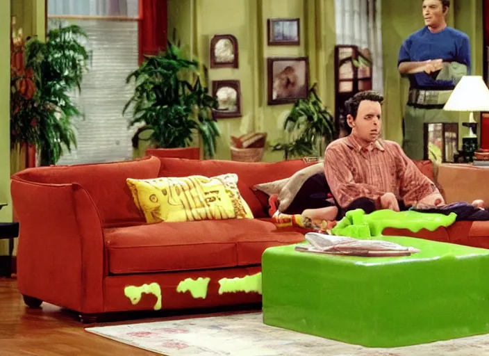 Image similar to the episode of seinfeld where the living room is filled with nickelodeon slime hd