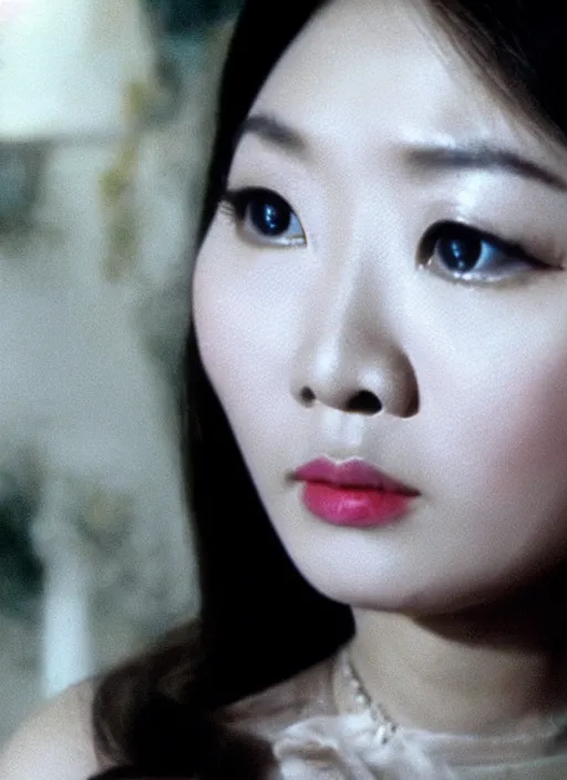 Prompt: a close up portrait film still of a bored stunning vietnamese actress from a year nineteen - seventy - two italian giallo film about finding a villain, global illumination, ultra ornate detail.