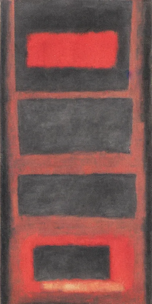 Prompt: The Scarlet Black Box, a rare and early work of Marth Rothko, omnious, sad, surrealism