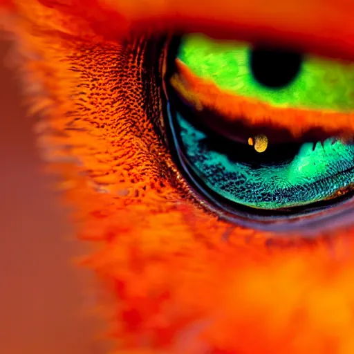 Image similar to fiery eyes in a photorealistic macro photograph, shallow DOF, wild