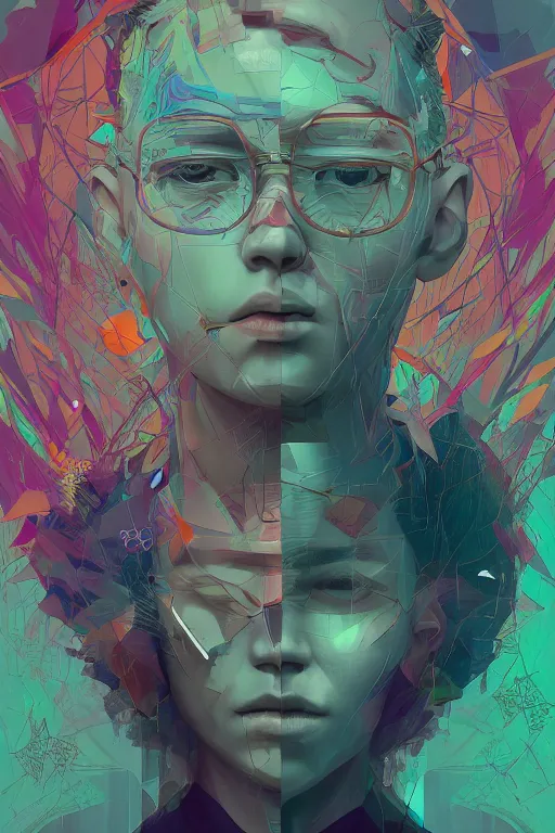 Image similar to abstract portrait, cyberpunk art, floating detailes, very detailed face, leaves by miyazaki, colorful palette illustration, kenneth blom, mental alchemy, james jean, pablo amaringo, naudline pierre, contemporary art, hyper detailed