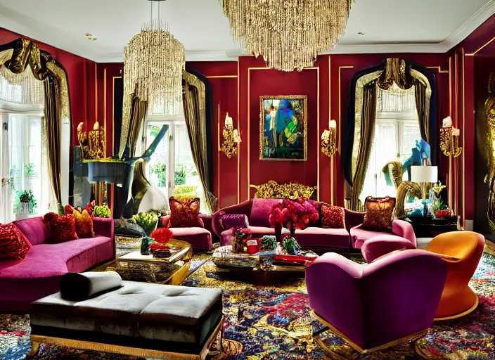 Image similar to luxury living room designed by jeff koons, interior design magazine photography