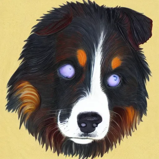 Prompt: australian shepard in the style of neil gaiman