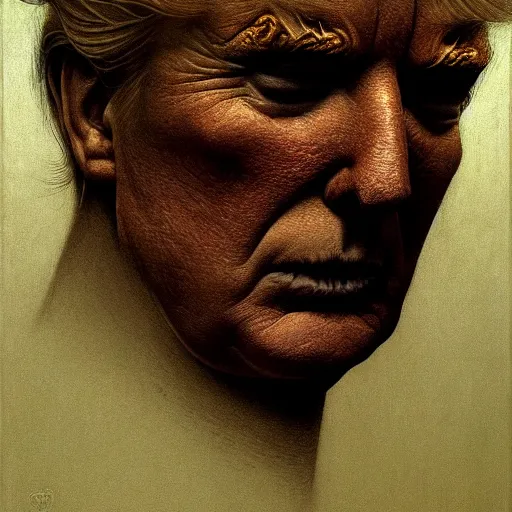 Prompt: A portrait of trump by Zdzisław Beksiński and Ilya Repin,In style of digital art illustration.Dark Fantasy.hyper detailed,smooth, sharp focus,trending on artstation,4k