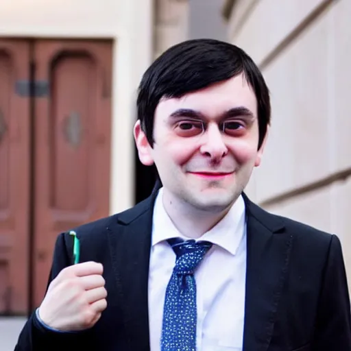 Prompt: cute looking martin shkreli cosplaying a girl with cat ears