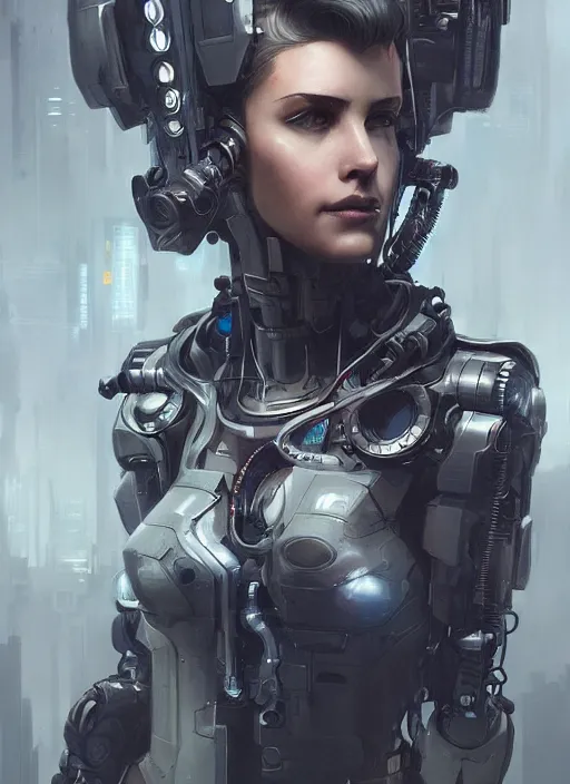 Image similar to Cyberpunk female character with Robotic arms, cyberpunk, sci-fi, intricate, elegant, highly detailed, digital painting, artstation, concept art, smooth, sharp focus, illustration, art by artgerm and greg rutkowski