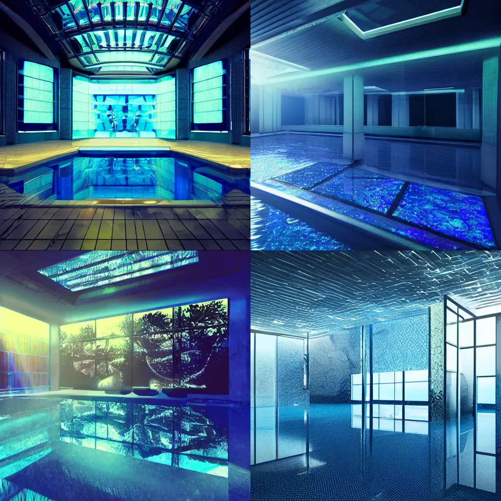 KREA - Creepy, Eerie photo of a liminal space room with large pool filled  with water, backrooms, 4K