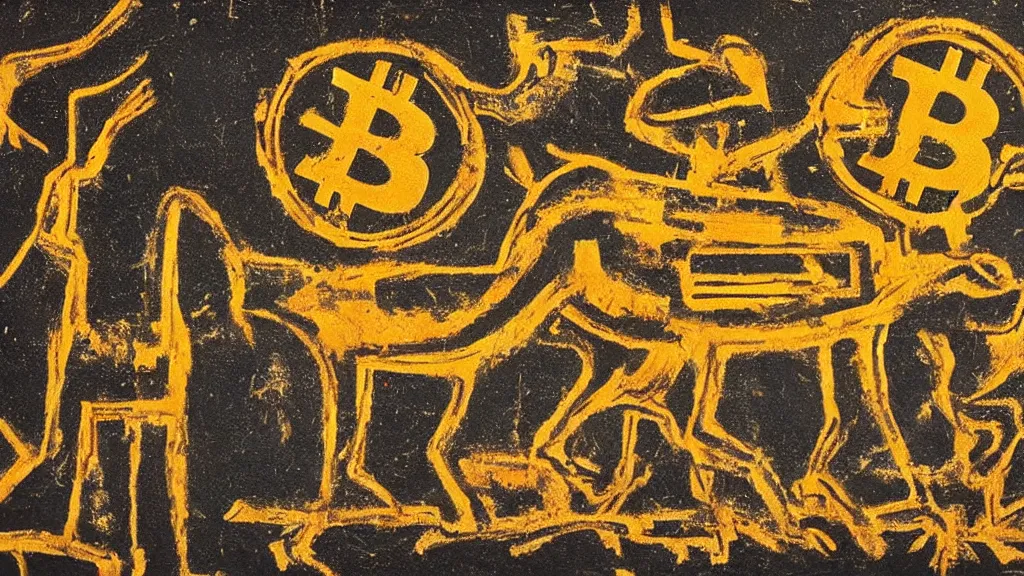 Prompt: ancient cave painting of the bitcoin price chart