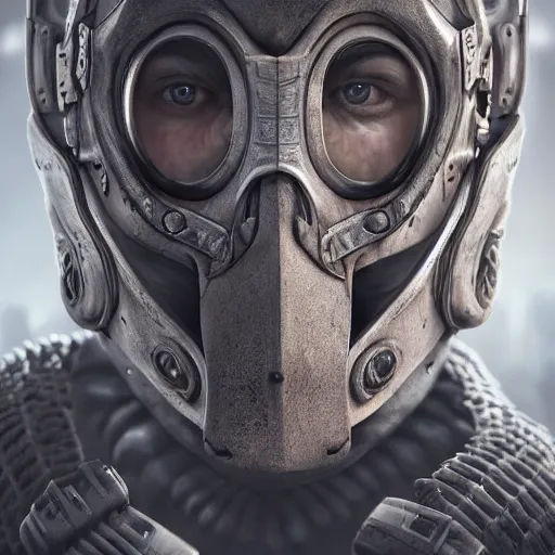 Prompt: Very very very very highly detailed epic central composition studio photography of face with hockey mask, intricate, dystopian, sci-fi, extremely detailed, digital painting, artstation, concept art, smooth, sharp focus, illustration, intimidating lighting, incredible art by Anna Dittmann and Anton Pieck and Artstation, Octane render in Maya and Houdini VFX