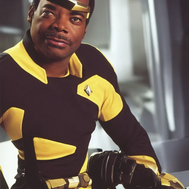 Image similar to geordi laforge super cool futuristic visor on his head, levar burton