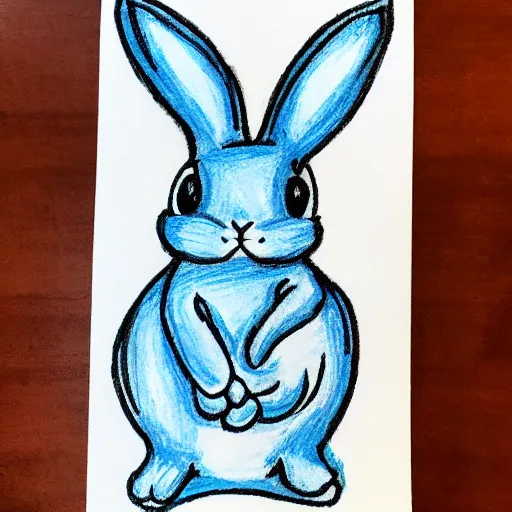 Image similar to bunny drawn in blue crayon