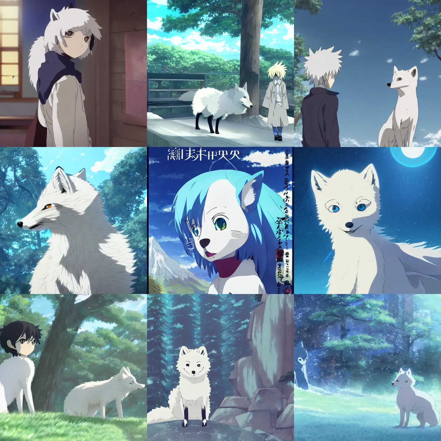 Prompt: an anime high school anthro arctic fox, Makoto shinkai, Kyoto animation, aniplex