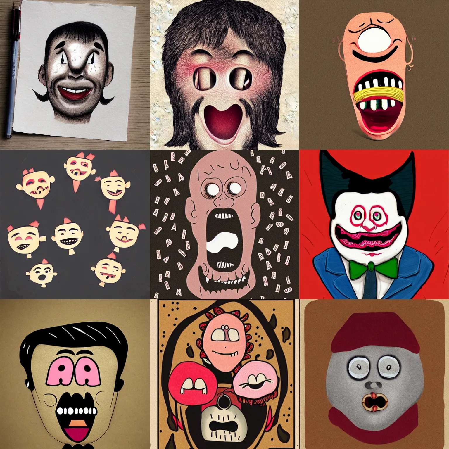 Prompt: illustrated letters decorated with horrifying - looking faces