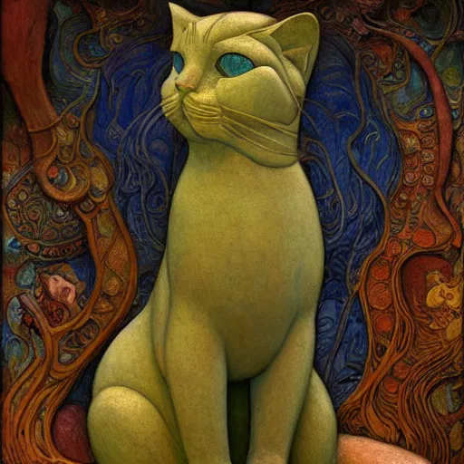 Image similar to masterpiece cloisonne cat sculpture, by annie swynnerton and diego rivera and nicholas roerich and jean delville and charlie bowater, symbolist, dramatic lighting, god rays, art brut, rich colors, smooth sharp focus, extremely detailed, adolf wolfli and ( donato giancola and bilibin )