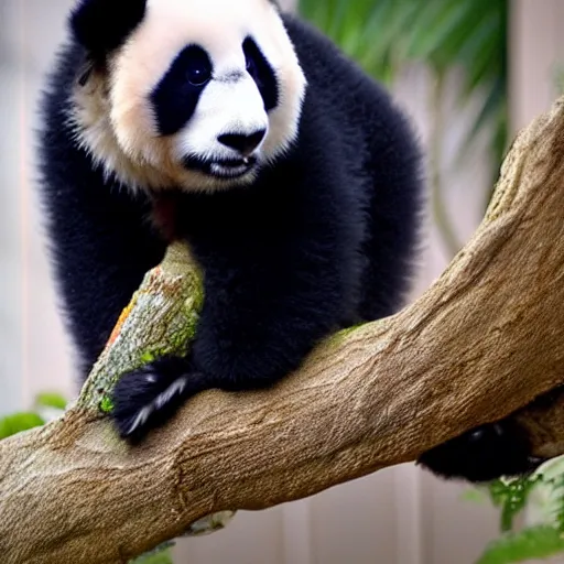 Prompt: the fluffiest featheriest parrot panda ever