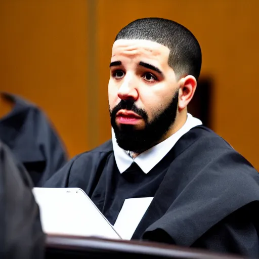 Image similar to Aubrey Drake Graham in a trial in court, dslr photograph