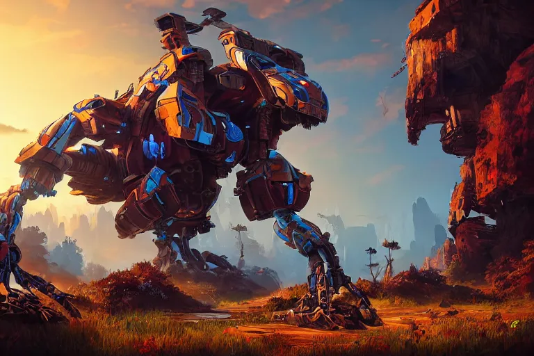 Image similar to thunderjaw machine mecanical creature robot of horizon forbidden west horizon zero dawn radiating a glowing aura global illumination ray tracing hdr fanart arstation by ian pesty and alena aenami artworks in 4 k