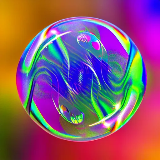 Prompt: soap bubble's iridescent surface, swirling, color, smoke, fluid, highly detailed