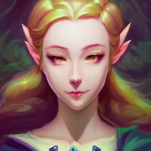 Image similar to a portrait of zelda, elegant, art by lois van baarle and loish and ross tran and rossdraws and sam yang and samdoesarts and artgerm and saruei and disney and wlop, digital art, highly detailed, intricate, sharp focus, trending on artstation hq, deviantart, unreal engine 5, 4 k uhd image