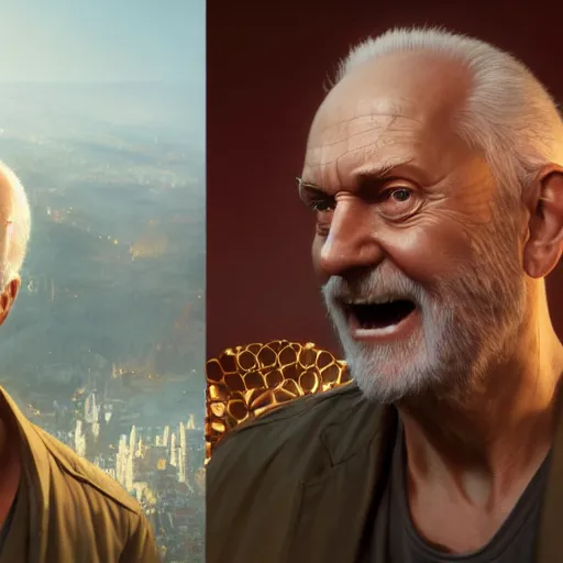 Image similar to hide the pain harold ; cinematic screenshot ; crisp sharp focus ; ultra realistic, concept art, intricate details, satire, highly detailed, photorealistic, octane render, 8 k, unreal engine. art by artgerm and greg rutkowski and charlie bowater and magali villeneuve and alphonse mucha