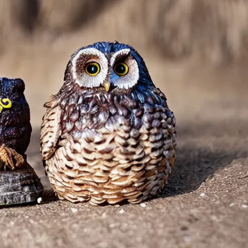 Image similar to a raisin - sized owl and an owl - sized raisin