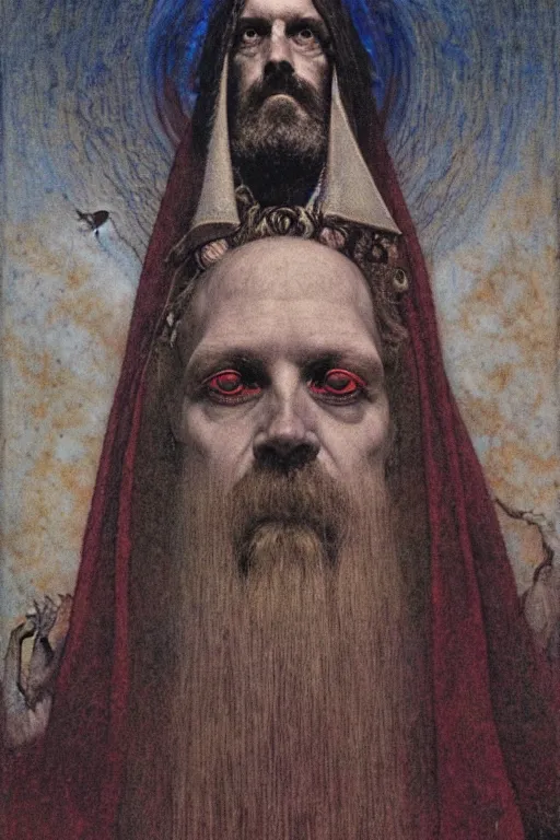 Image similar to an occult art portrait of john dee by wayne barlowe, gustav moreau, goward,  Gaston Bussiere and roberto ferri, santiago caruso, and austin osman spare