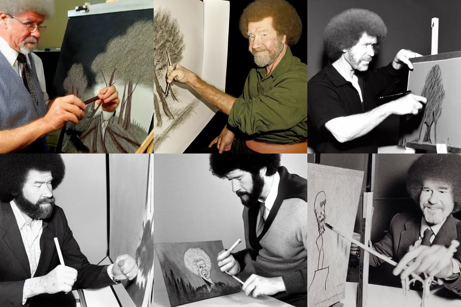 Prompt: Bob Ross drawing a stickman