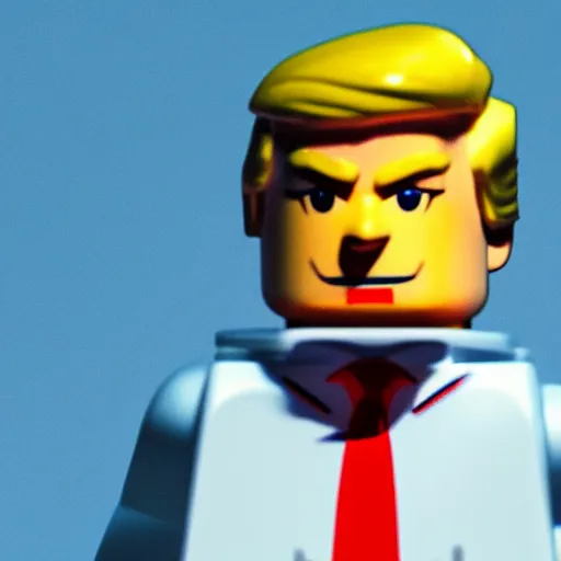 Image similar to donald trump as a lego figure, hyper realistic, ultra detailed, octane render, 8 k, realistic materials, studio lighting, 8 0 mm lens