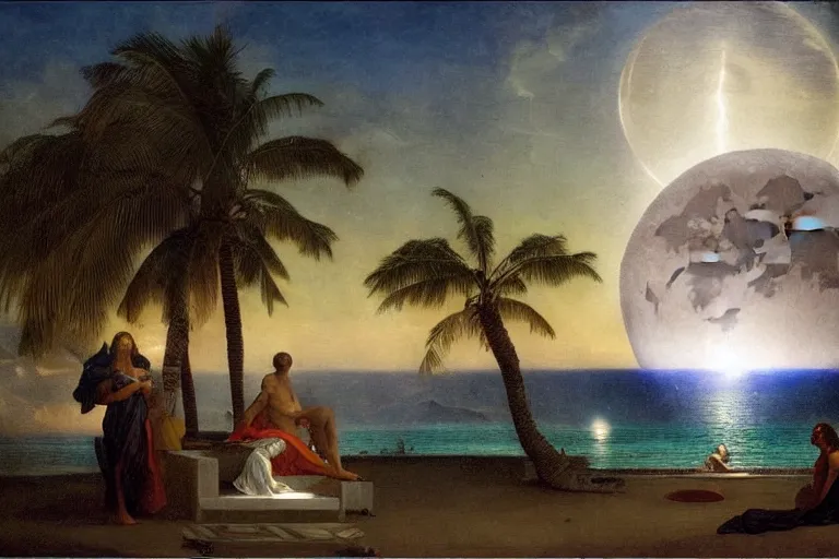 Prompt: The gazebo chalice, refracted moon on the ocean, thunderstorm, greek pool, beach and Tropical vegetation on the background major arcana sky and occult symbols, by paul delaroche, hyperrealistic 4k uhd, award-winning, very detailed paradise