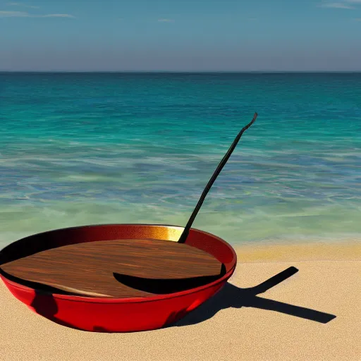 Image similar to two stretched out woks on a beach, photorealistic, 8k