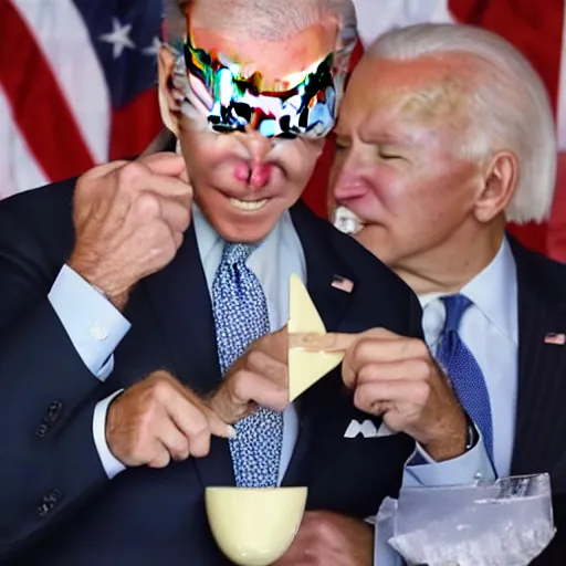 Image similar to Joe Biden crying offers you a piece of Swiss cheese