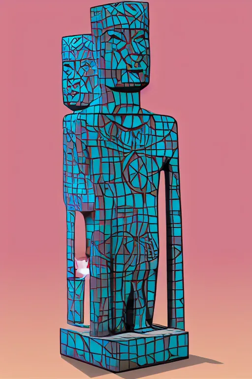 Image similar to cubist moai statue cutout digital illustration cartoon colorful beeple