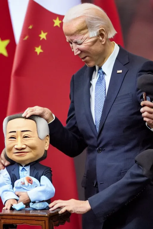 Image similar to chinese leader playing with a joe biden doll