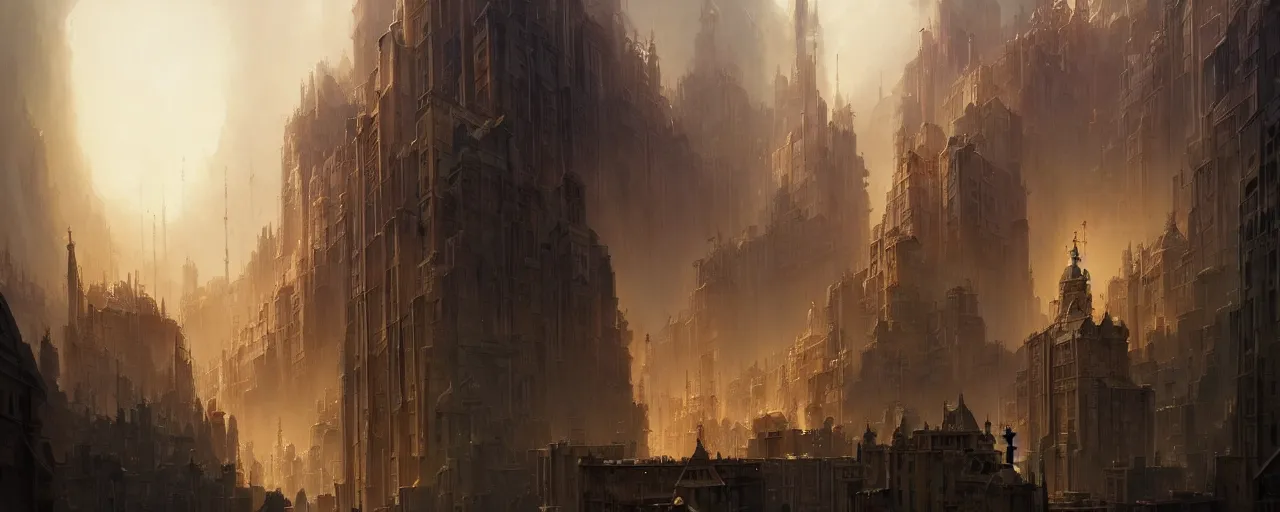 Prompt: “The city is a vast ancient library, towers of books and pamphlets and sacred manuscripts stretch for miles, scholars walk among the vast library in the hunt for secret forbidden knowledge, by Peter Mohrbacher and Craig Mullins, trending on Artstation, incredible vast cinematic concept art, 8K”