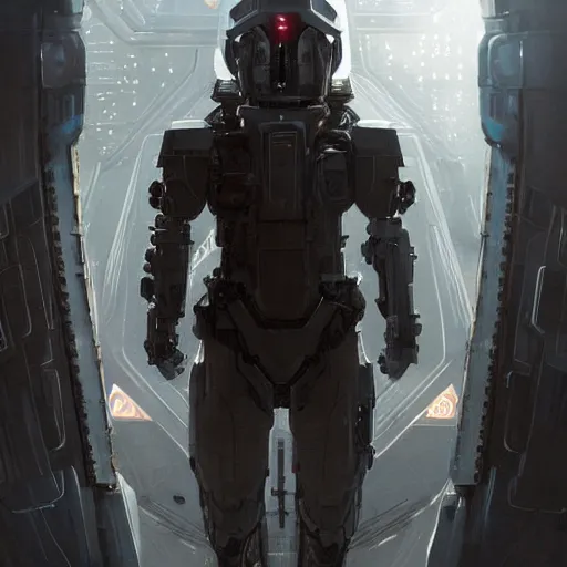 Image similar to scifi art by Greg Rutkowski, a man wearing a futuristic tactical gear, activating the ship's self-destruct sequence, claustrophobic and futuristic environment, detailed and intricate environment, high technology, highly detailed portrait, digital painting, artstation, concept art, smooth, sharp foccus ilustration, Artstation HQ.