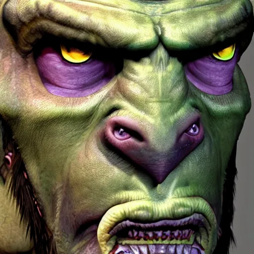 Image similar to warcraft 3 orc peon, kubrick stare, unsettling, photorealistic