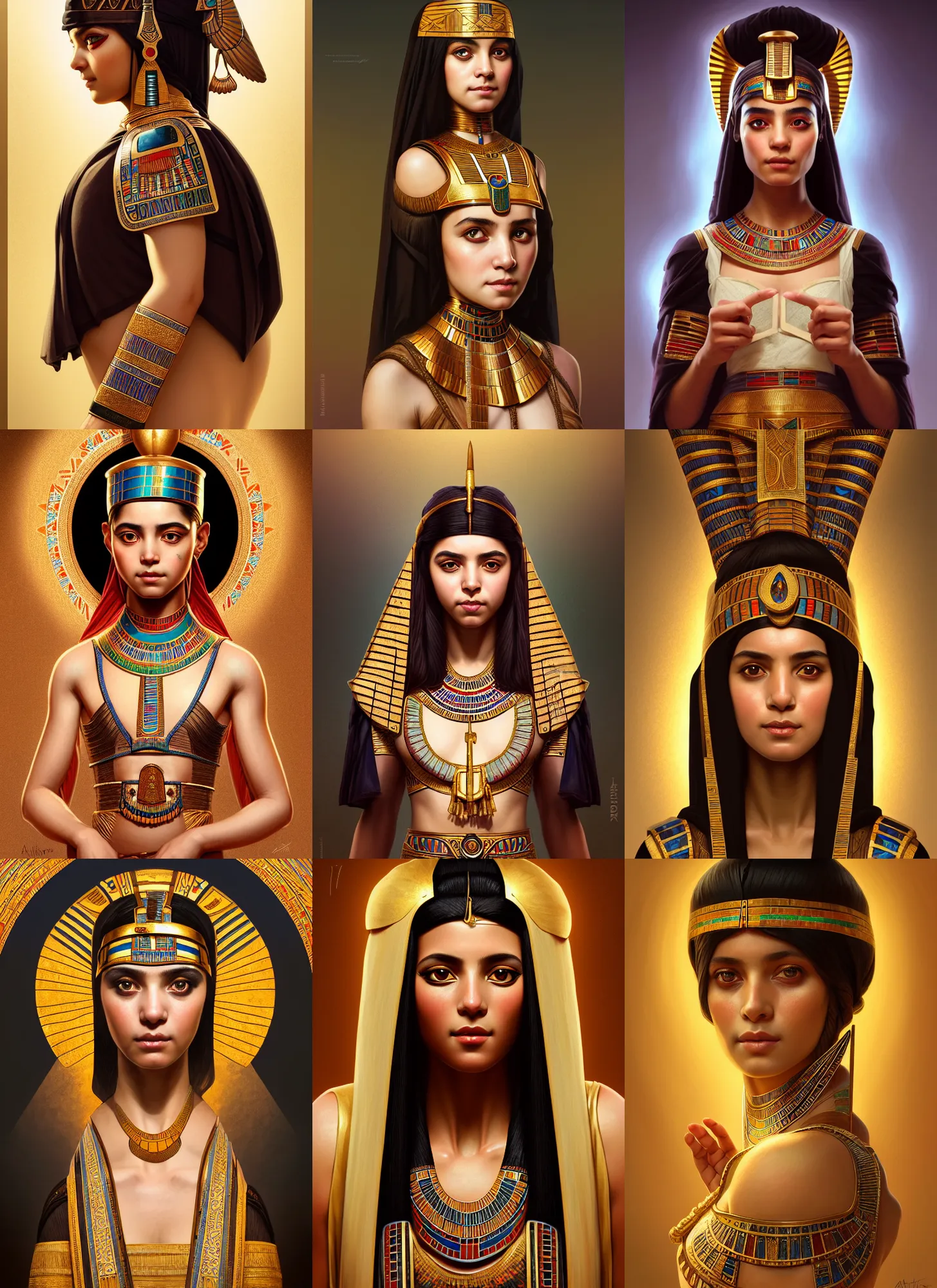 Prompt: symmetry!! portrait of 4 3 0 0 bc egyptian cute girl in historical egyptian clothing, historical, intricate, highly detailed, dynamic lighting, digital art, digital painting, artstation, wlop, sharp focus, illustration, art by artgerm and greg rutkowski and alphonse mucha, 8 k