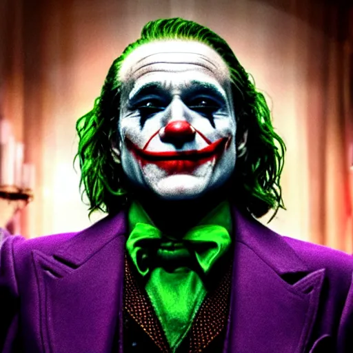 Image similar to stunning awe inspiring ( robin williams ) as the joker 8 k hdr movie still atmospheric lighting